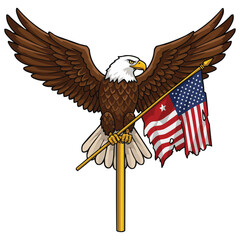 American Bald Eagle with US Flag Patriotic Symbol of Freedom and Strength