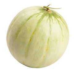 A whole single honeydew melon isolated on a transparent background