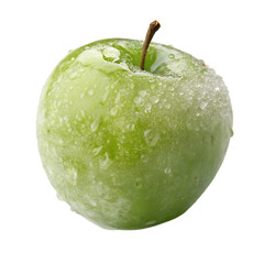 A whole single ice apple fruit isolated on a transparent background