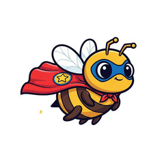 A cheerful cartoon insect superhero with a red cape and mask soars with determination ready to save the day.