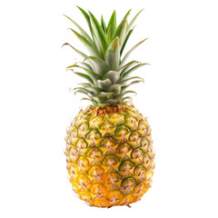 Single pineapple, vibrant yellow-gold skin, green crown