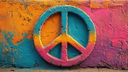 Peace symbol painted on wall by teenagers, street art concept with urban setting, social activism and bright hopeful graffiti