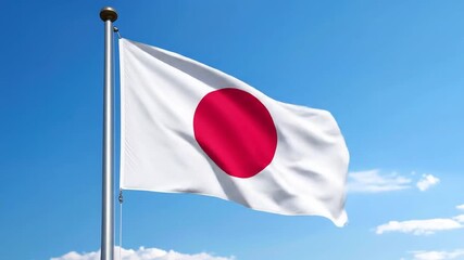 Japanese flag waving on clear day - Powered by Adobe