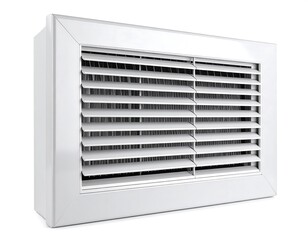 White rectangular ventilation box with slatted grille