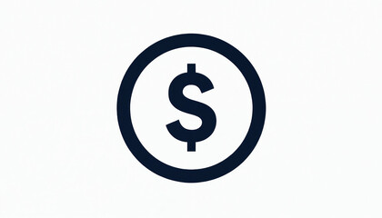 Obraz premium Minimalistic dark blue dollar sign icon within a circle on a white background. Simple graphic representation of money, finance, currency, wealth, savings, and business concepts.