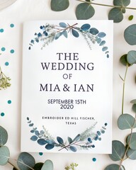 Elegant wedding invitation suite featuring eucalyptus greenery and modern typography for a sophisticated celebration of love and commitment