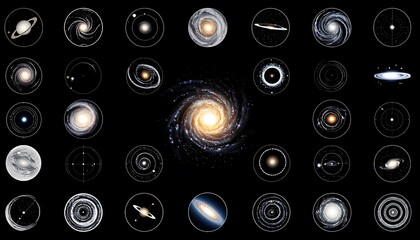 Galaxy collection on black background