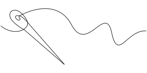 needle continuous one line drawing, Needle icon line continuous drawing vector. One line Needle icon vector background. Sewing needle icon. Continuous outline of a Sewing needle icon, Continuous Line.