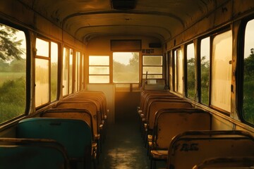 Fototapeta premium Golden Hour on an Abandoned Bus