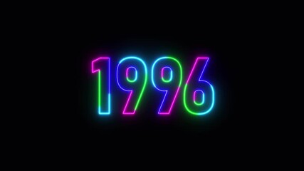 1996 neon line text. Abstract 1996 neon text animation ,For neon color Glowing neon number text background 4k video animation .Digital font against a dark background with neon line looping animation.