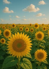Obraz premium Vibrant sunflowers under blue sky.