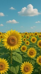 Fototapeta premium Vibrant sunflowers under blue sky.