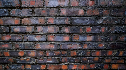 Weathered Dark Red Brick Wall with Rustic and Aged Texture