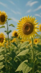 Fototapeta premium Vibrant sunflowers under clear sky.