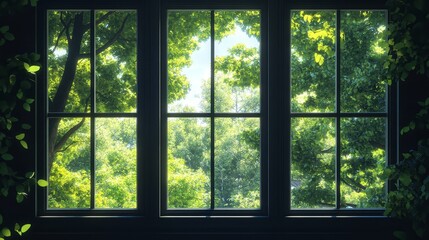 Naklejka premium greenery window with trees