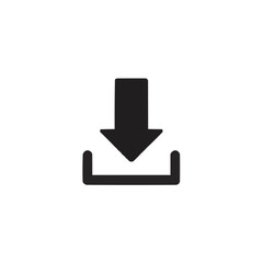 Black download symbol with arrow pointing down into a tray on a white background vector graphic