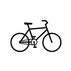Simple black and white bicycle illustration with visible frame wheels and seat shown in profile view
