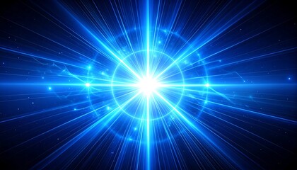 Fototapeta premium Bright blue starburst emanating from central light source with radial beams