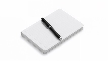 Black writing pen on a white textured lined notebook isolated