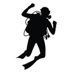 Scuba Diver Silhouette in Action, Underwater Adventure and Exploration