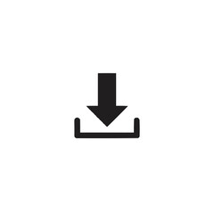 Illustration of a black download icon with an arrow pointing downwards into a tray shape symbol