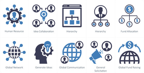A set of 10 mix icons as human resource, idea collaboration, hierarchy