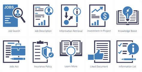 A set of 10 mix icons as job search, job description, information retrieval