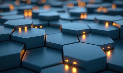 Obraz premium Abstract hexagon pattern with blue tones and glowing orange lights