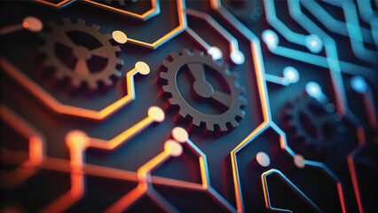 Seamless digital pattern of an electronic circuit board, showcasing microchips and processors, ideal for tech-inspired designs