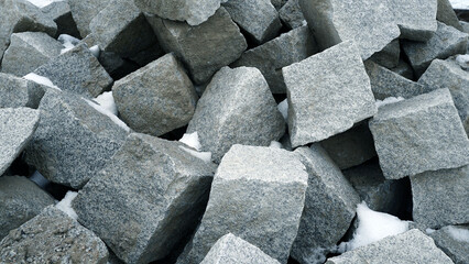 Winter Stone Pile with Frosted Rocks and Natural Texture