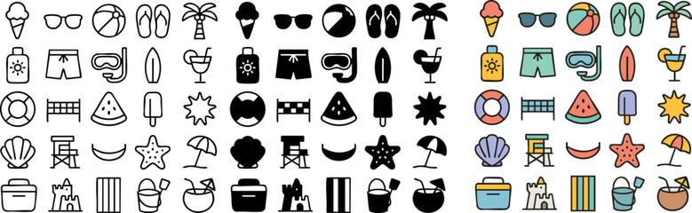 Summer Icons Beach Vacation and Fun.