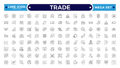 Trade outline icon collection. Business icon set. Business team, meeting, partnership, startup, planning, company, management, profit, and successful key icons. Editable stroke outline icon. 
