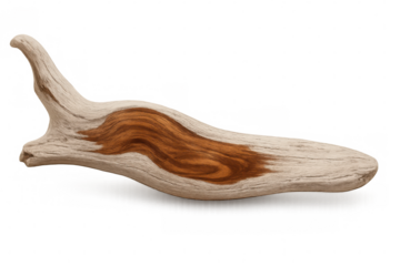 Piece of driftwood with transparent background showing natural wood grain