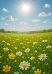 Obraz premium Sunny meadow with blooming flowers.