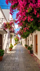 Fototapeta premium A charming, flower-filled alleyway