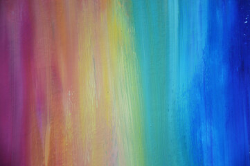 Bright rainbow multicolored watercolor stripes. Hand drawn background texture, color gradient.