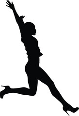 Dynamic Silhouette of Woman in Heels Reaching Upward, Symbolizing Ambition, Success, and Aspiration, Perfect for Business, Empowerment, and Fashion-Themed Design Projects, with a Sense of Achievement.