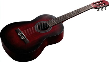 Obraz premium Red acoustic guitar, angled view