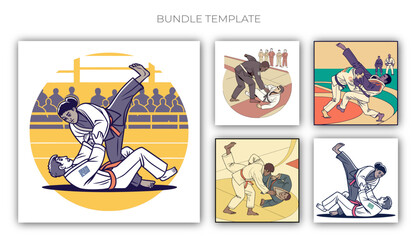Fototapeta premium Judo Martial Arts Vector Illustration Set – Fighters Training and Competition Poses