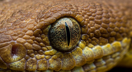 Fototapeta premium Macro Close-Up of Snake Eye and Scales – Sharp Detail, Vibrant Iris, Soft Background