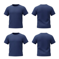 Naklejka premium Four views of a plain blue t-shirt showcasing the front and back perspectives perfect for apparel design mockups and product presentations.