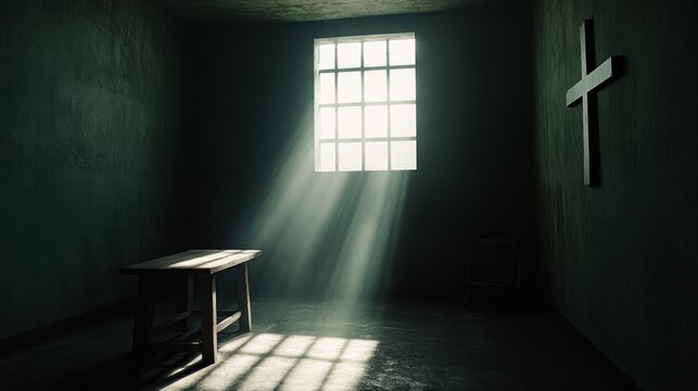 Empty long corridor in a modern apartment building with a light, a door and a window at the end - Powered by Adobe