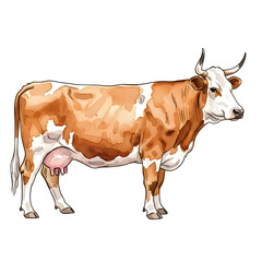 Charming watercolor cow with brown and white patches, perfect for farm-fresh branding and rustic designs, bringing natural beauty to your projects.