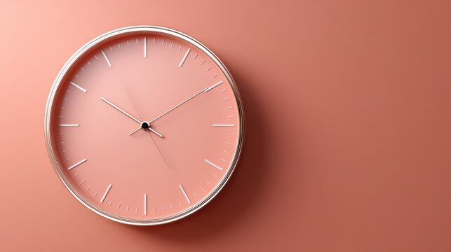 Close up of a pink clock with golden rim against a matching pink background in a studio shot