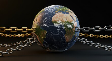 A Powerful Representation of Earth Bound by Chains Symbolizing Global Challenges and Unity