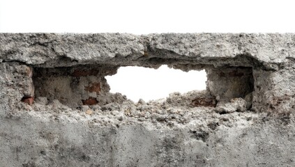Concrete wall section with a broken, rectangular opening