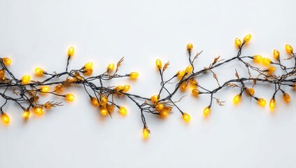 Warm, yellow string lights on a white background