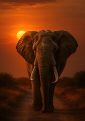 Obraz premium Majestic elephant at sunset