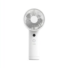 Compact white fan with circular blades, controls, and a small light