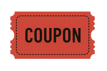 Red coupon with dotted lines on transparent background